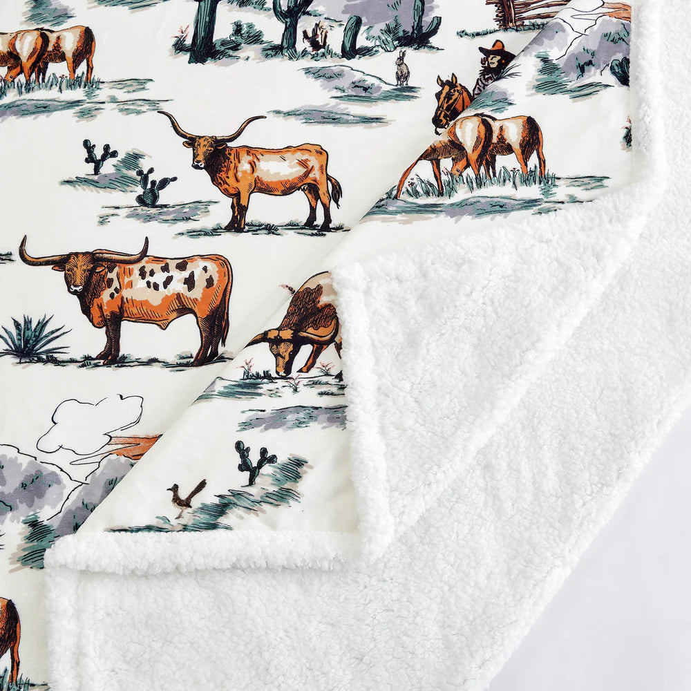 Ranch Life Western Toile Sherpa Throw Blanket