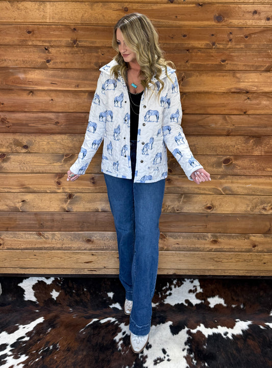 Blue Horses Quilted Jacket