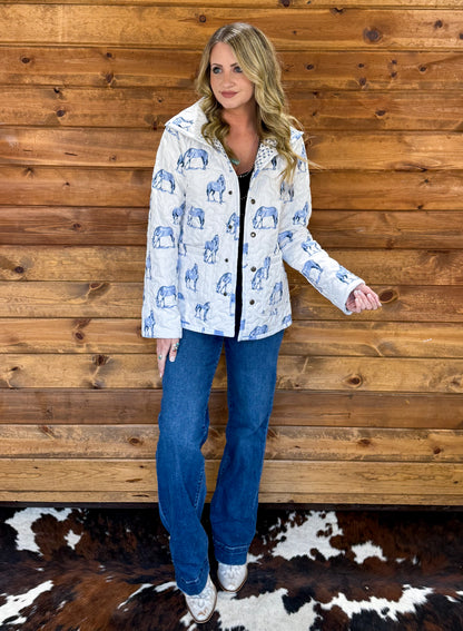 Blue Horses Quilted Jacket