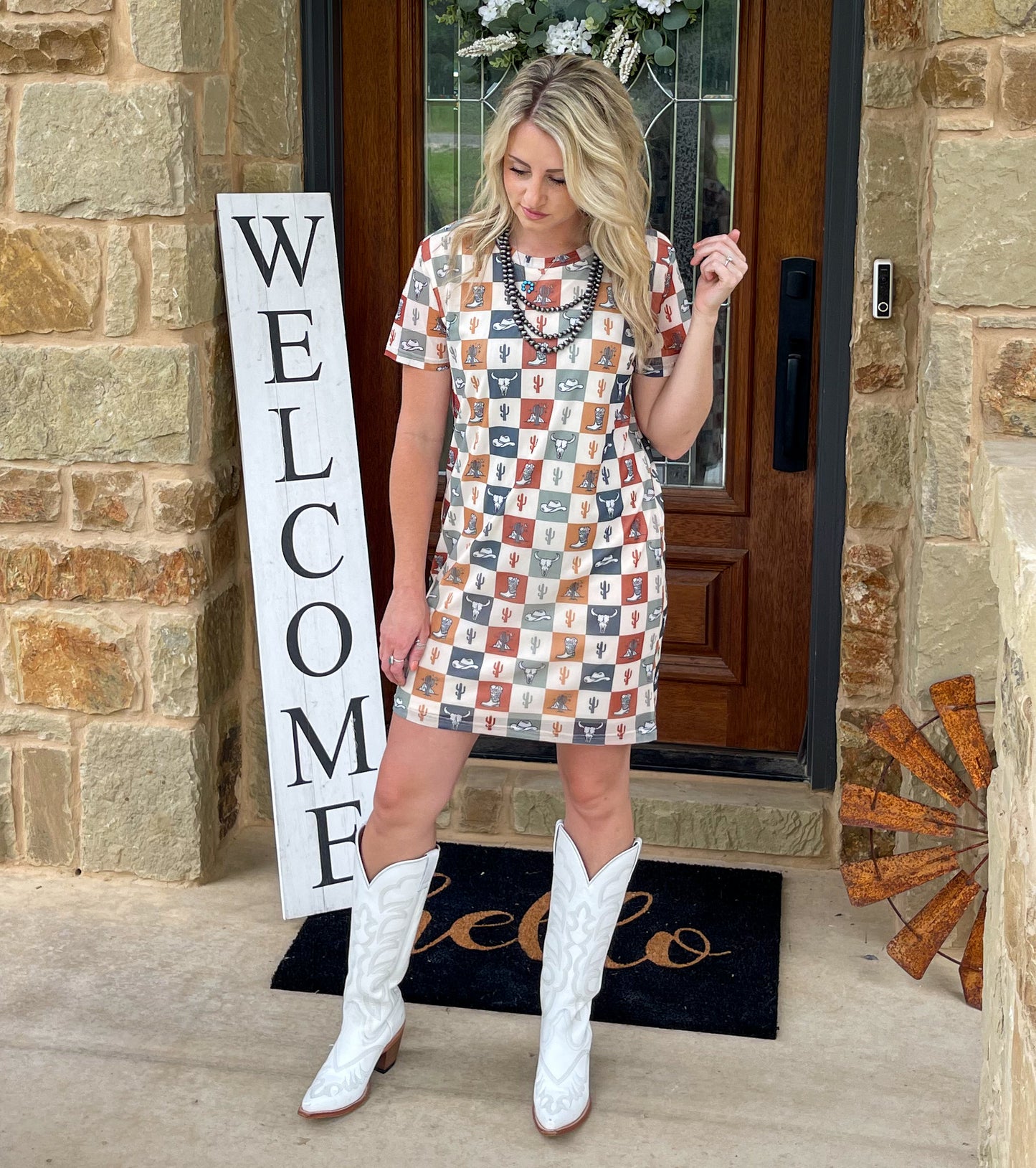 Checkered Cactus Mesh Dress