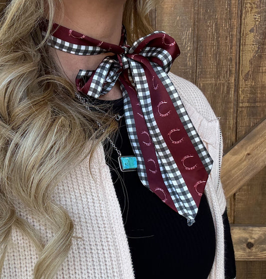 Horseshoe & Gingham Twilly *Maroon