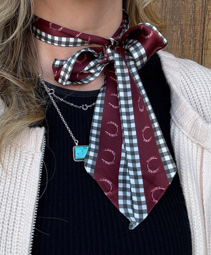 Horseshoe & Gingham Twilly *Maroon