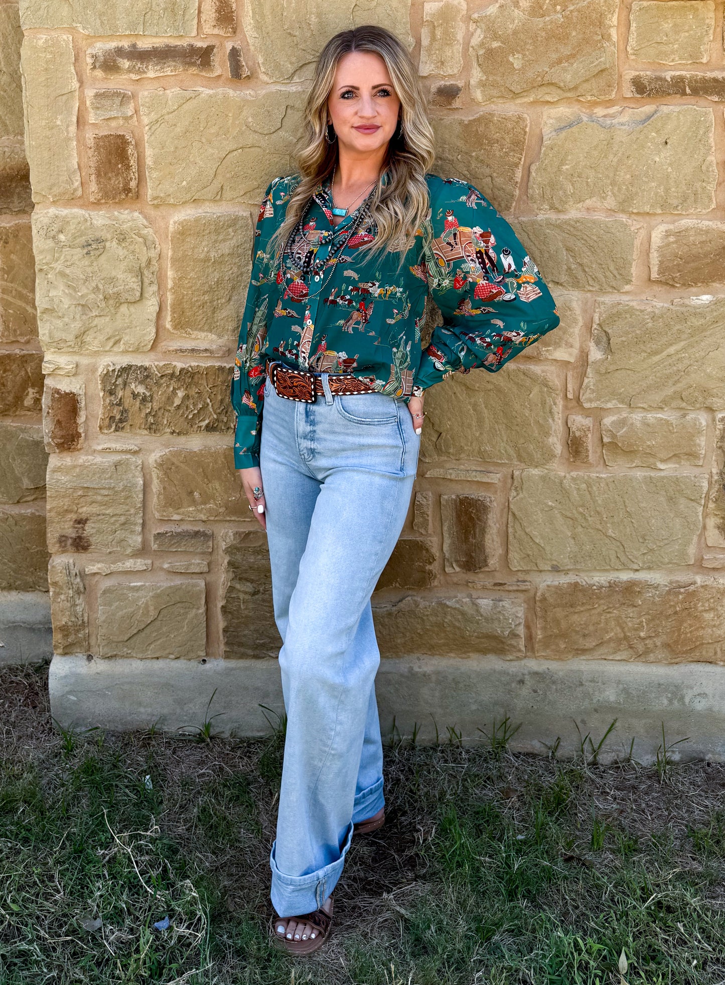 Wagon Wheel Sheer Blouse *Turquoise