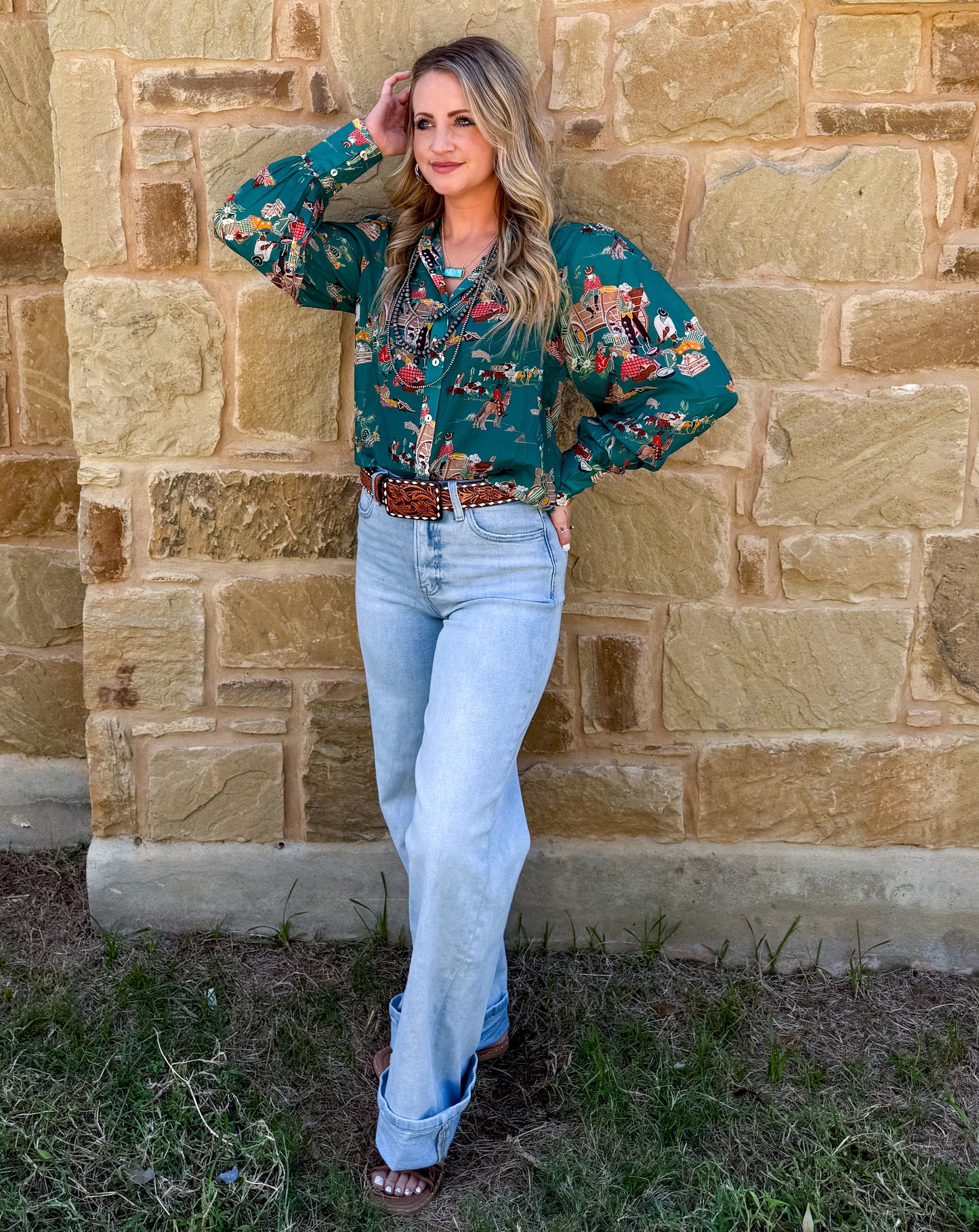 Wagon Wheel Sheer Blouse *Turquoise
