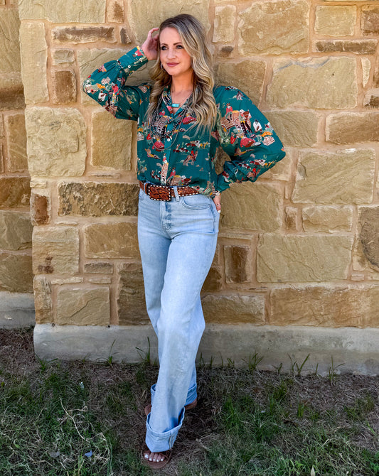 Wagon Wheel Sheer Blouse *Turquoise