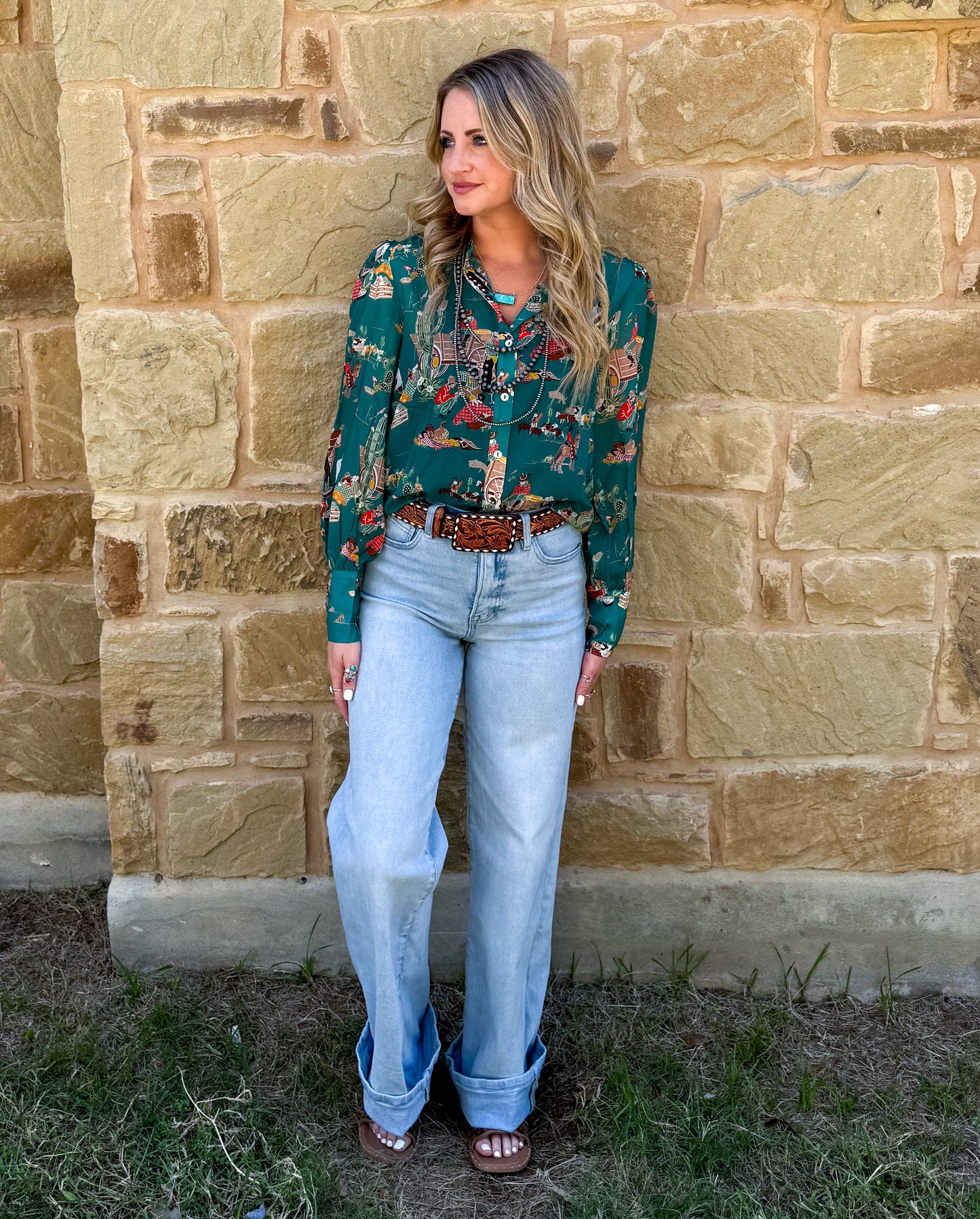 Wagon Wheel Sheer Blouse *Turquoise