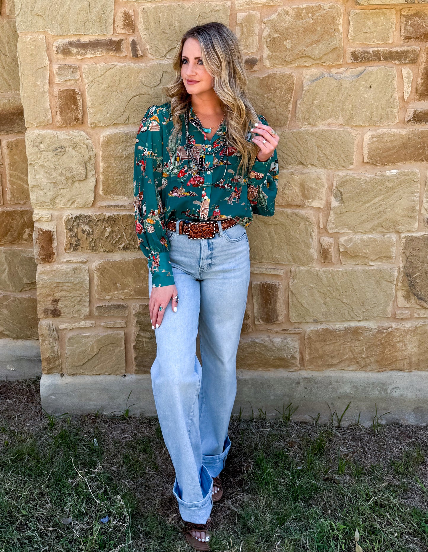 Wagon Wheel Sheer Blouse *Turquoise
