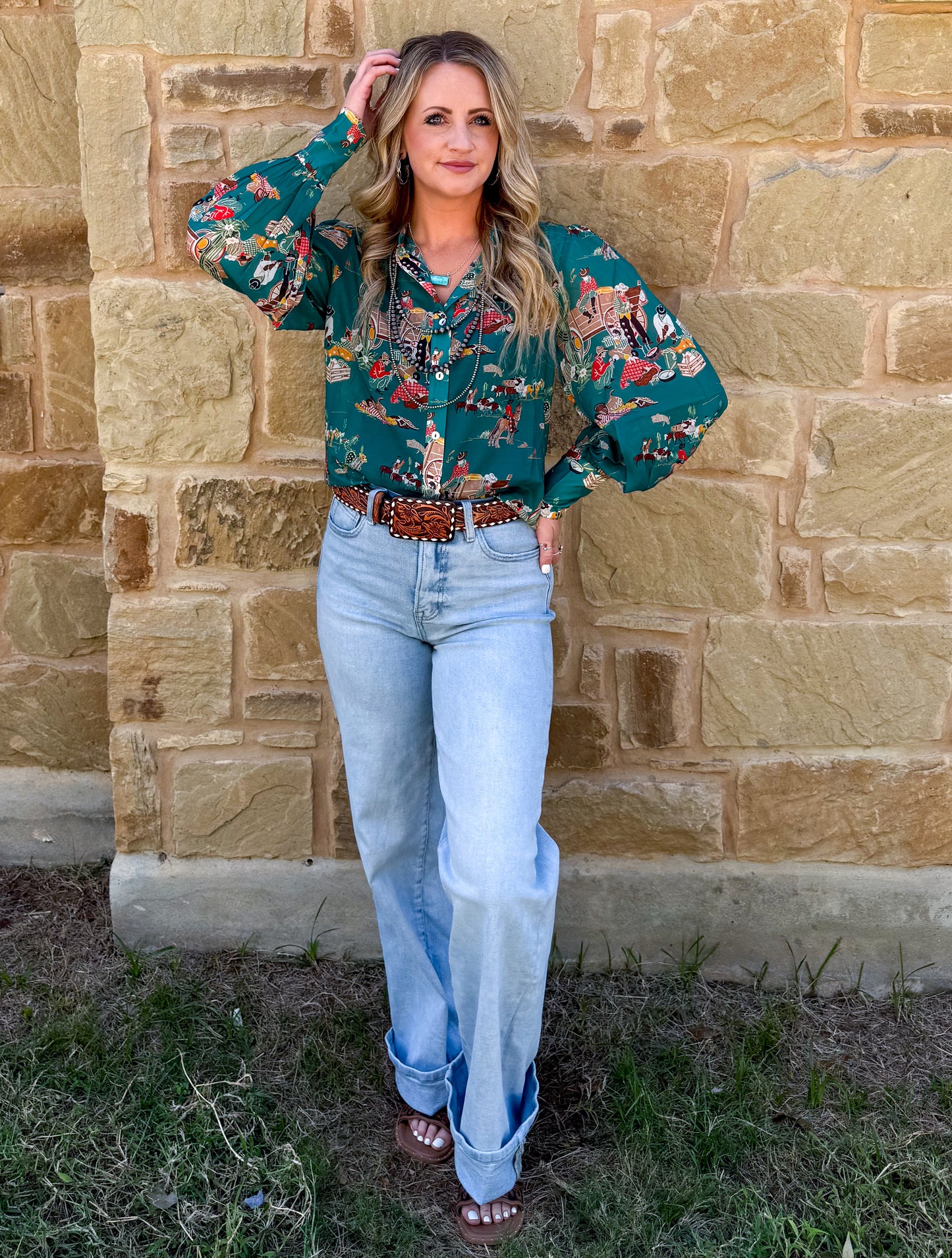Wagon Wheel Sheer Blouse *Turquoise