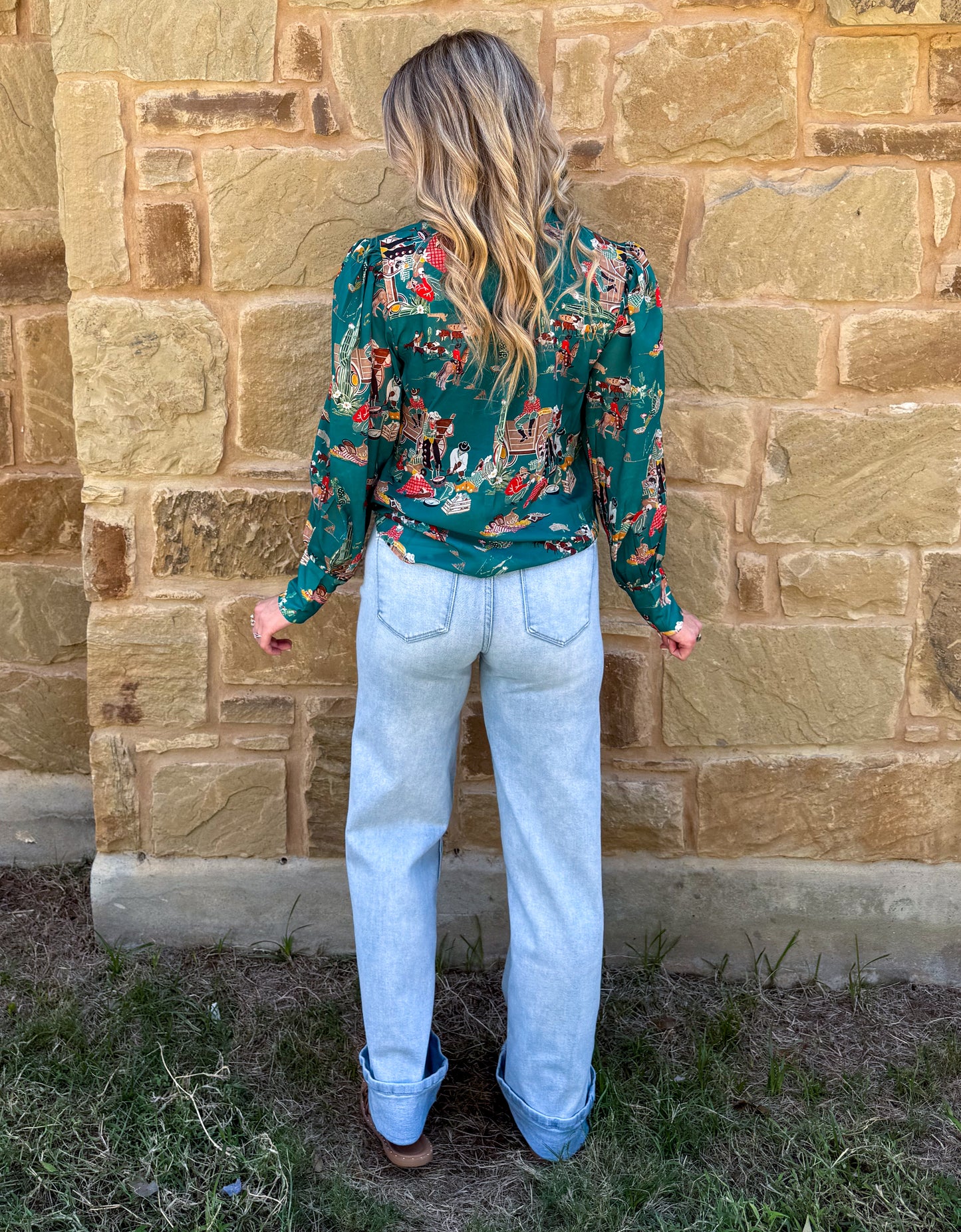 Wagon Wheel Sheer Blouse *Turquoise
