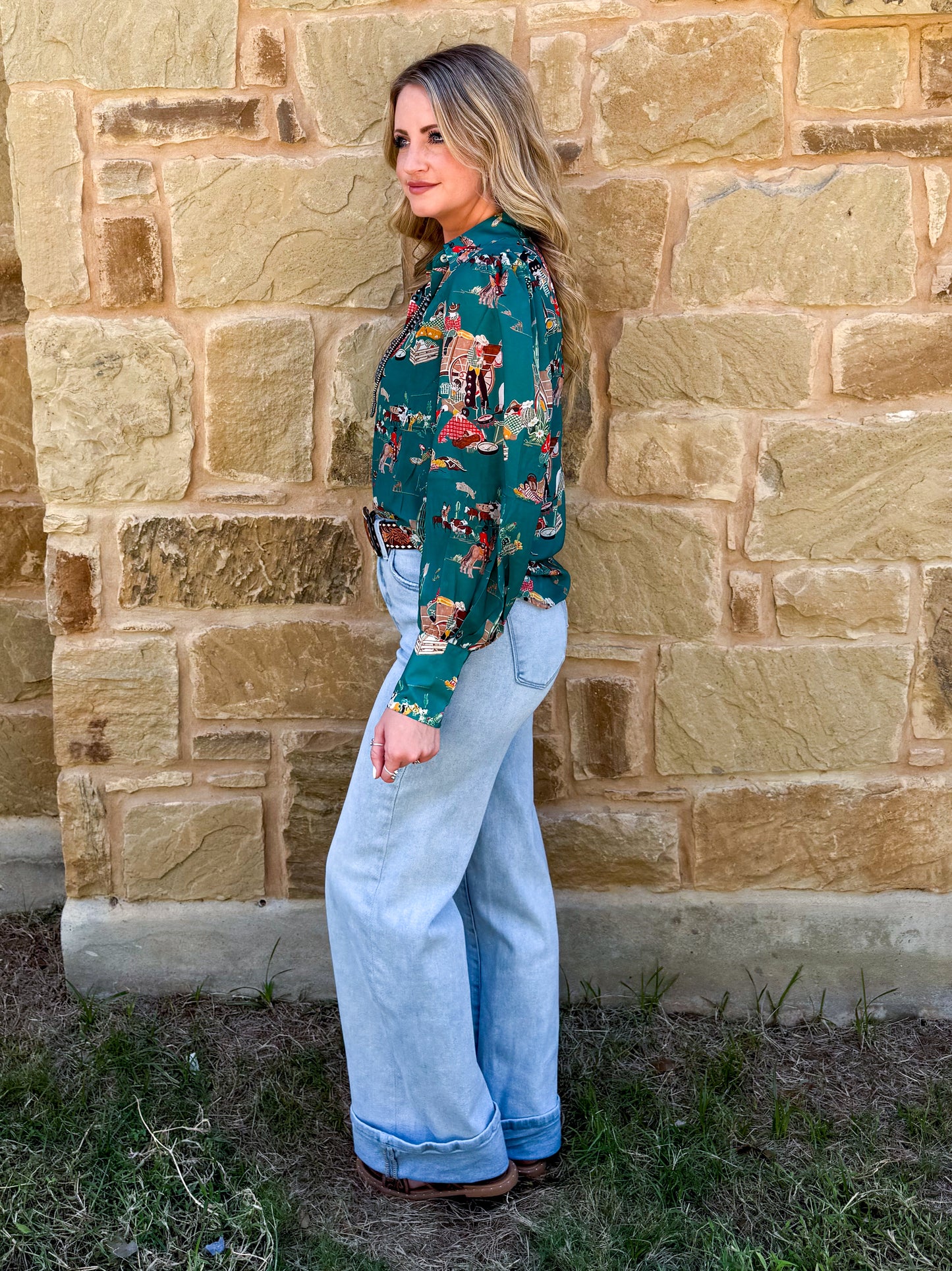 Wagon Wheel Sheer Blouse *Turquoise