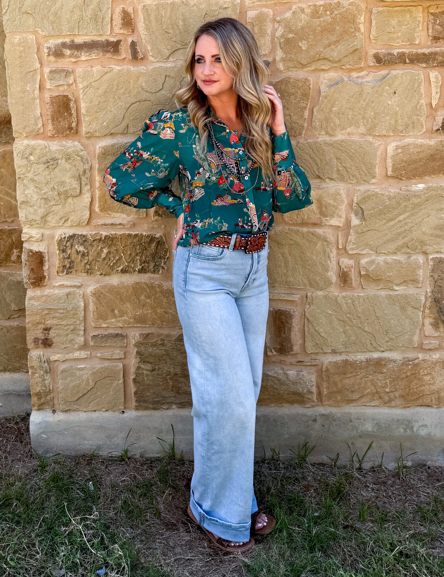 Wagon Wheel Sheer Blouse *Turquoise