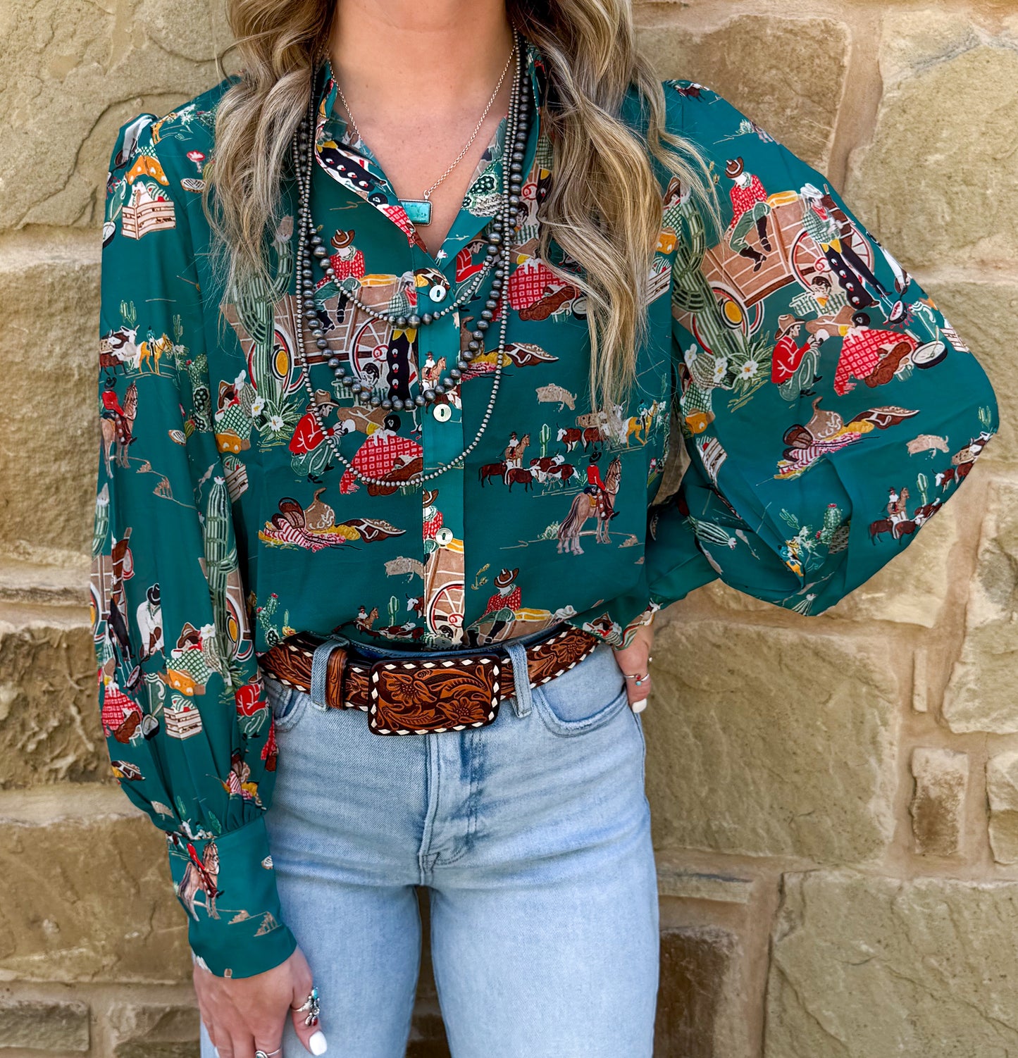 Wagon Wheel Sheer Blouse *Turquoise