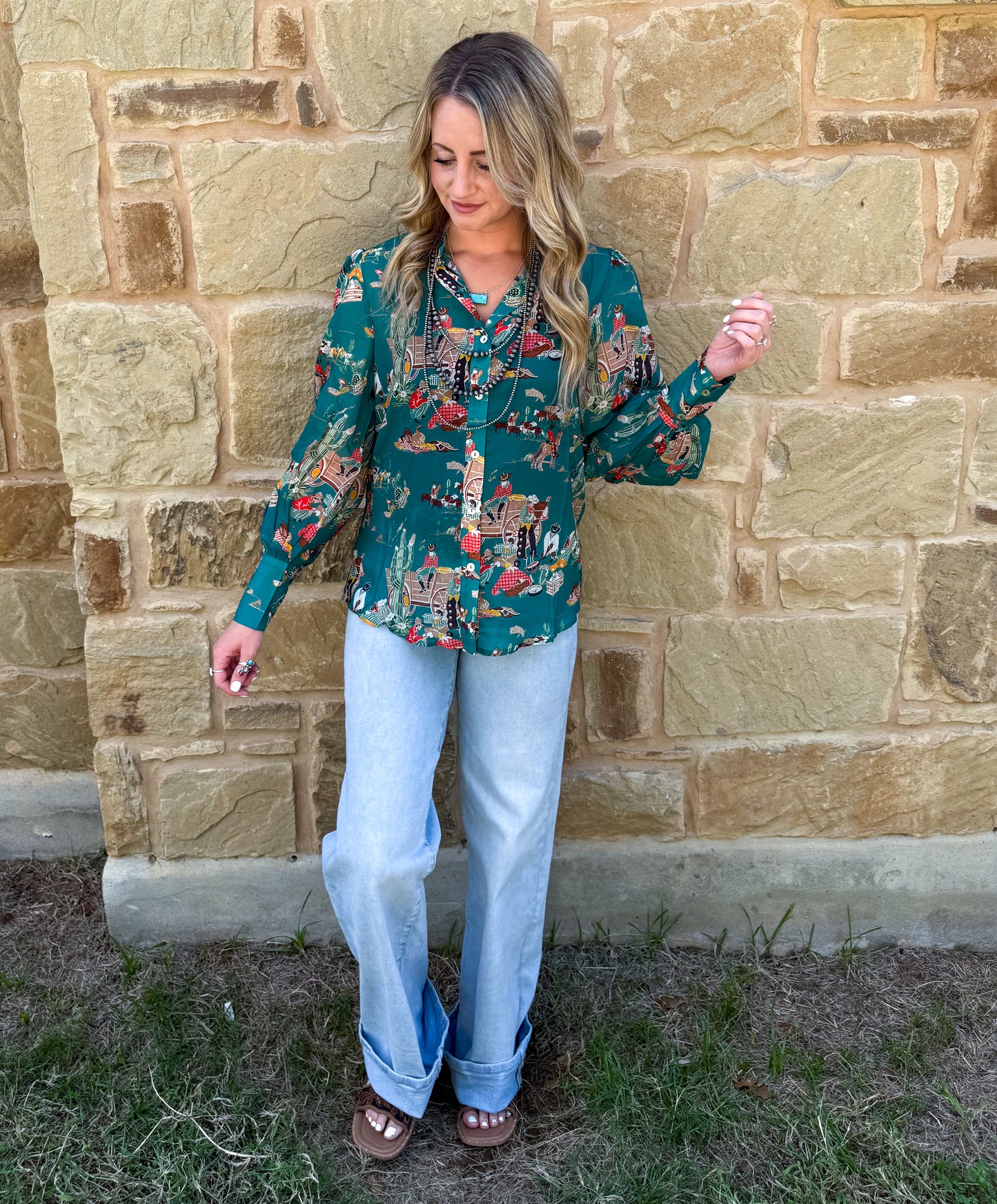 Wagon Wheel Sheer Blouse *Turquoise