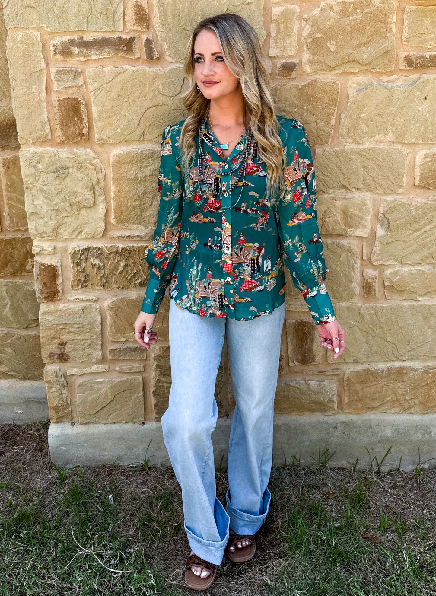 Wagon Wheel Sheer Blouse *Turquoise