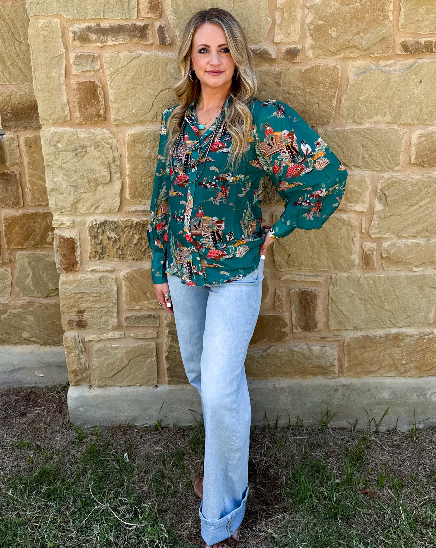 Wagon Wheel Sheer Blouse *Turquoise