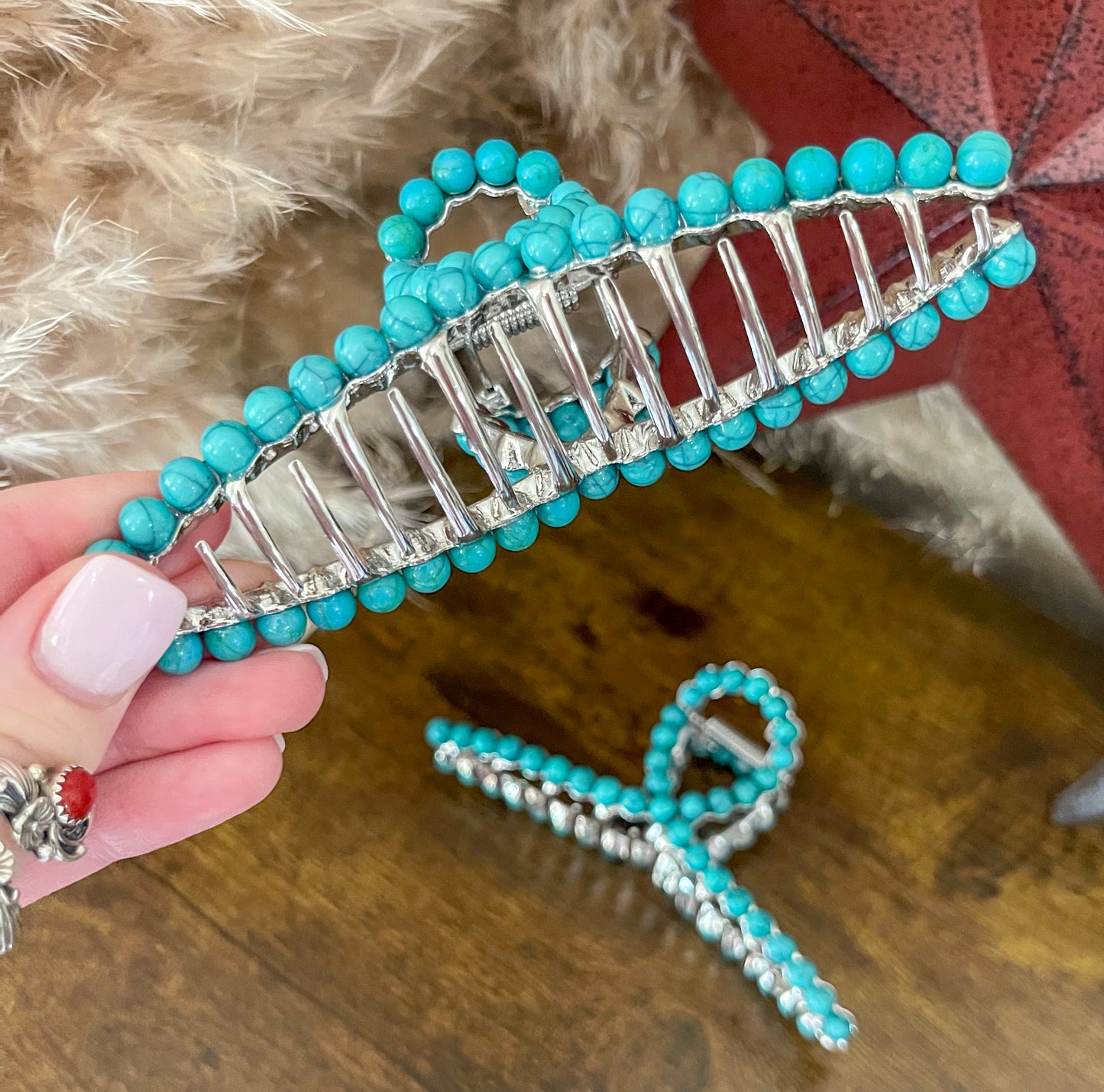 Turquoise Studded Claw Clip