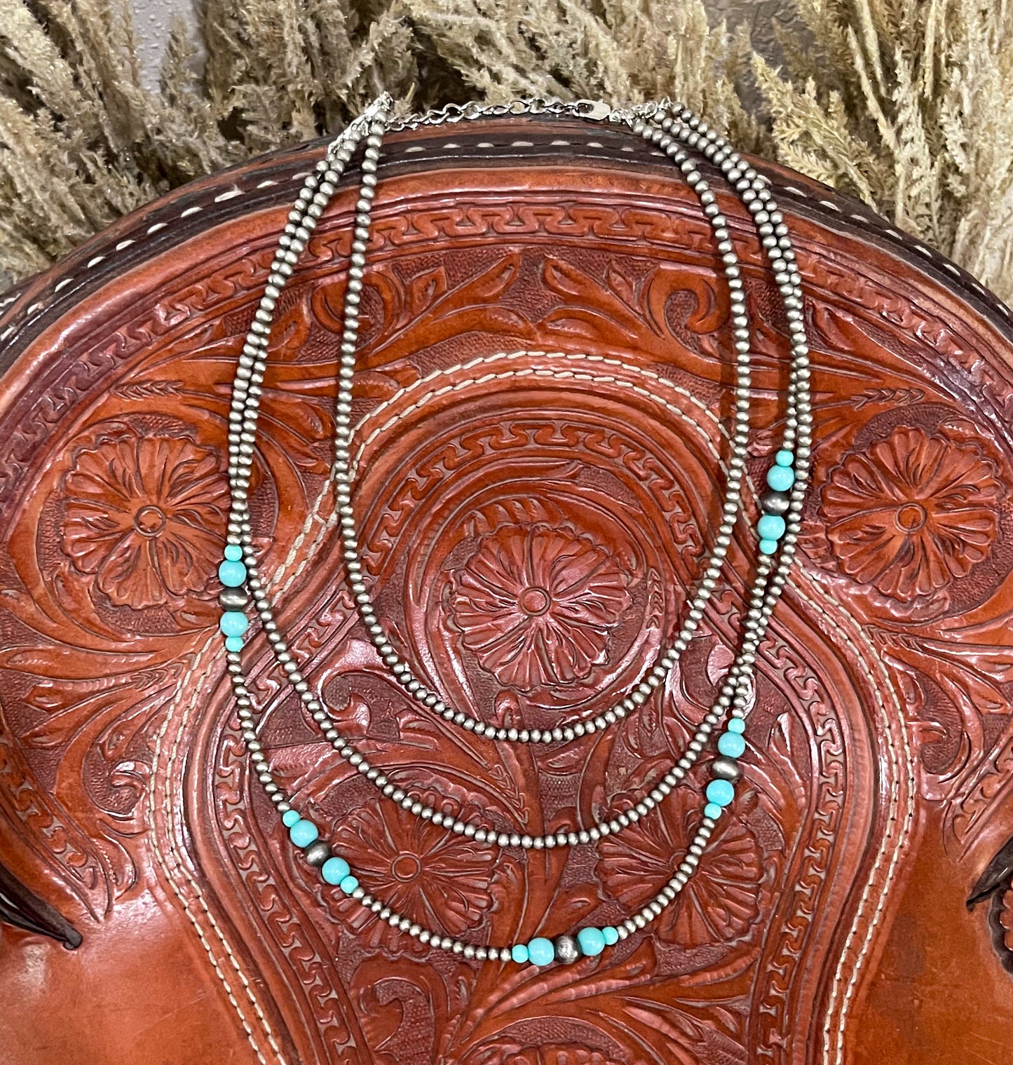 Silver Pearl & Turquoise Faux Layered Necklace