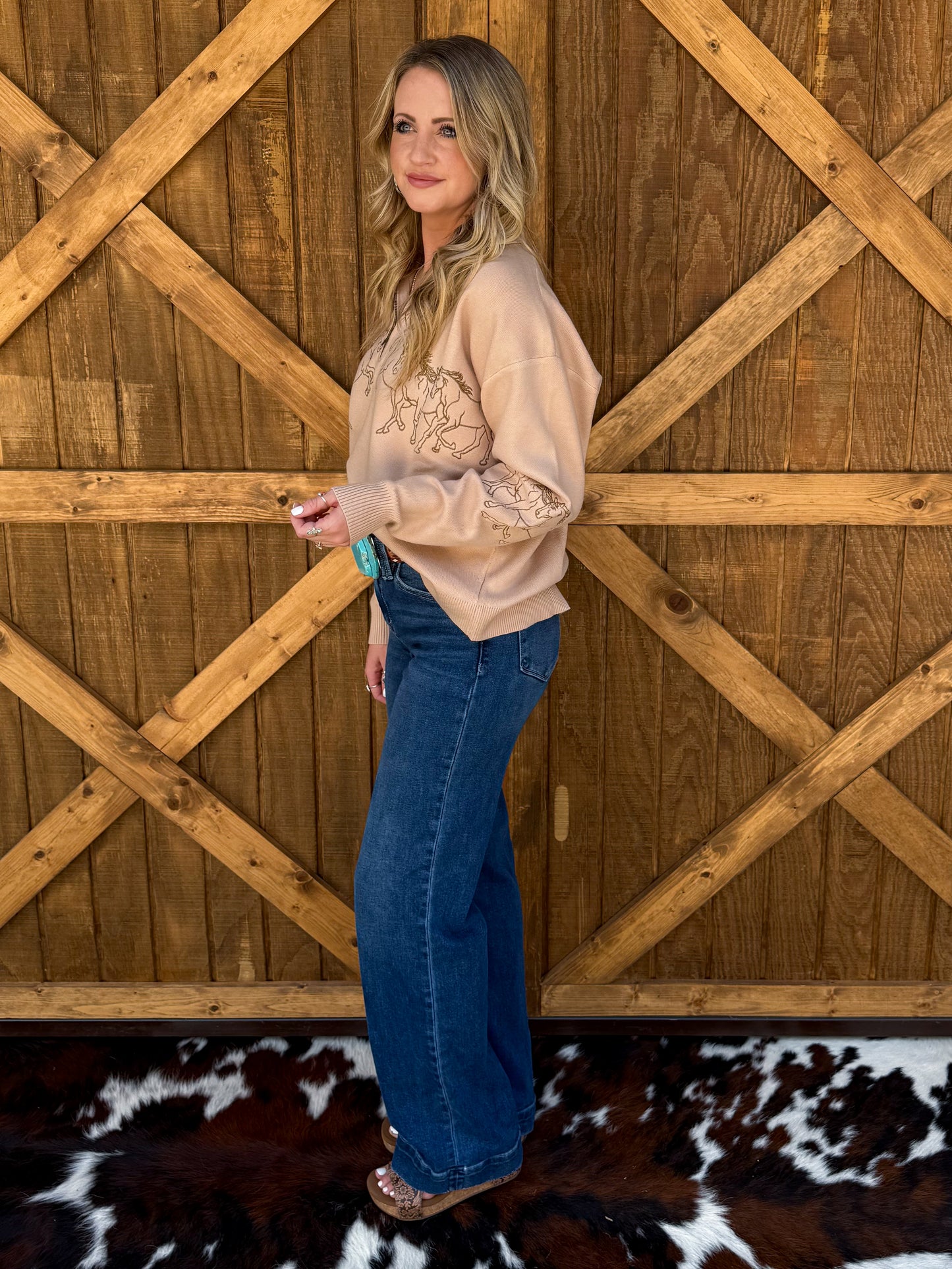 Galloping Horses Embroidered Pullover