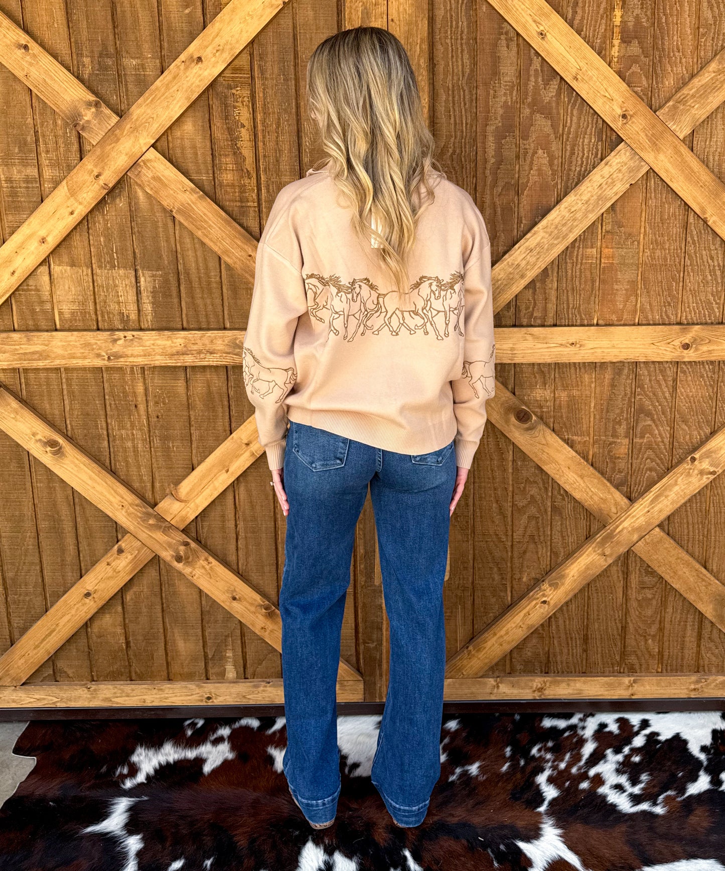 Galloping Horses Embroidered Pullover