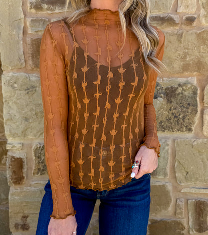Lariat Lace Mesh Top *Saddle
