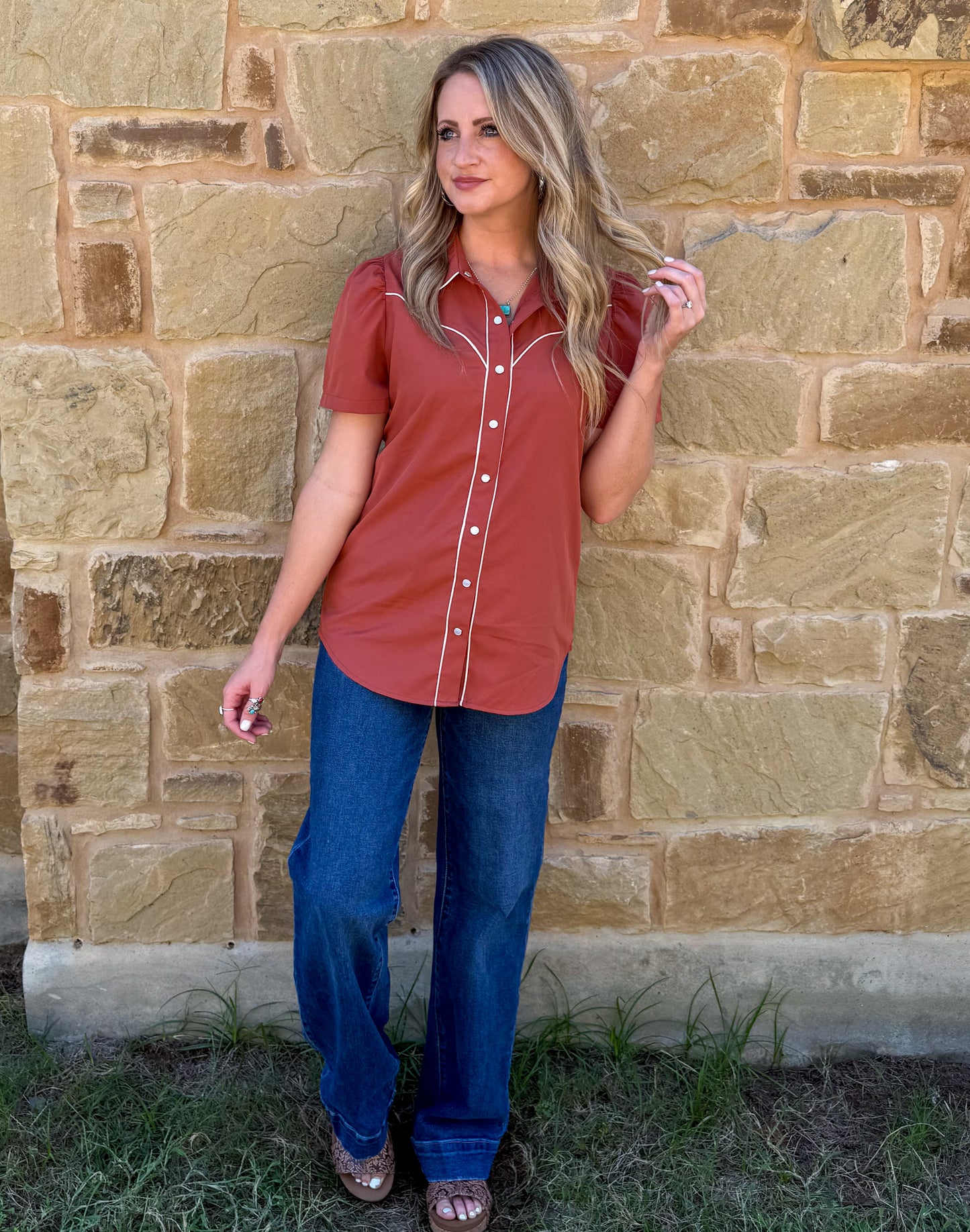 Cowgirl Pearl Snap Top *Rust