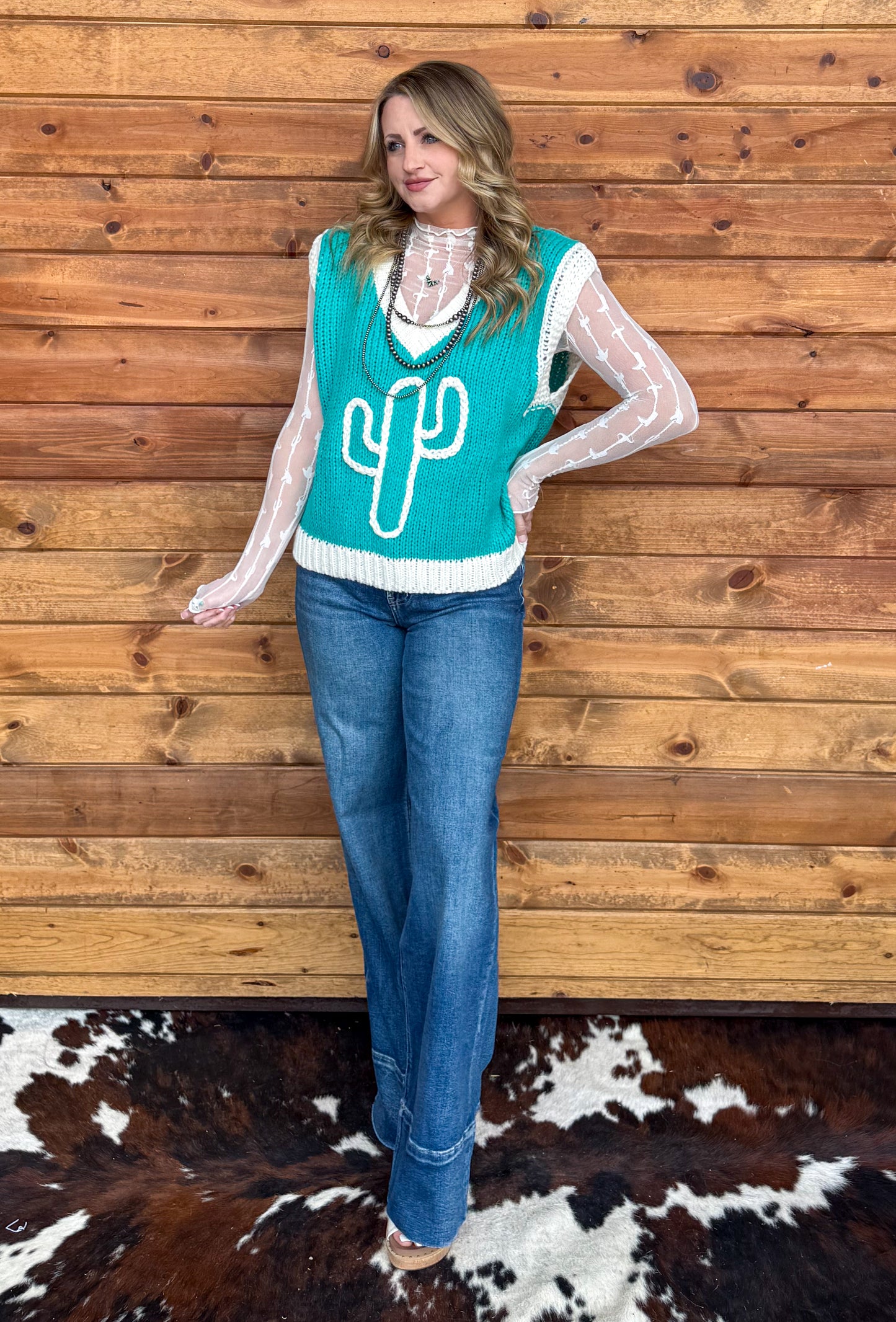 Turquoise Cactus Sweater Vest