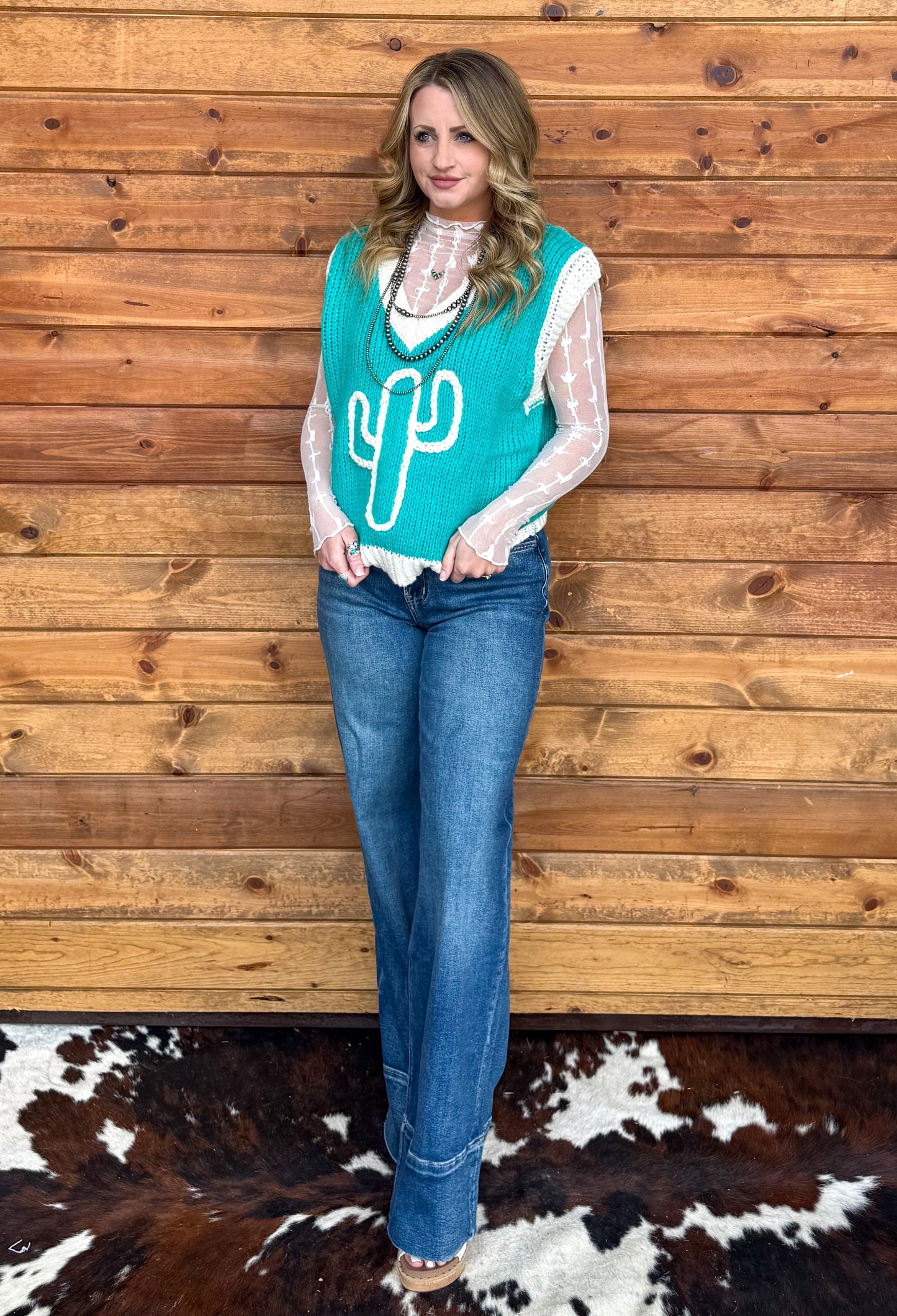 Turquoise Cactus Sweater Vest