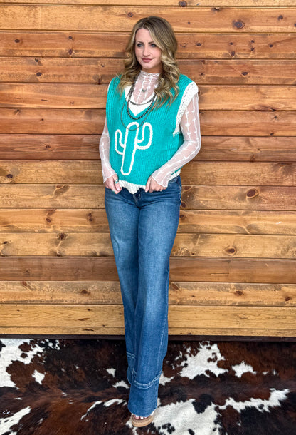 Turquoise Cactus Sweater Vest