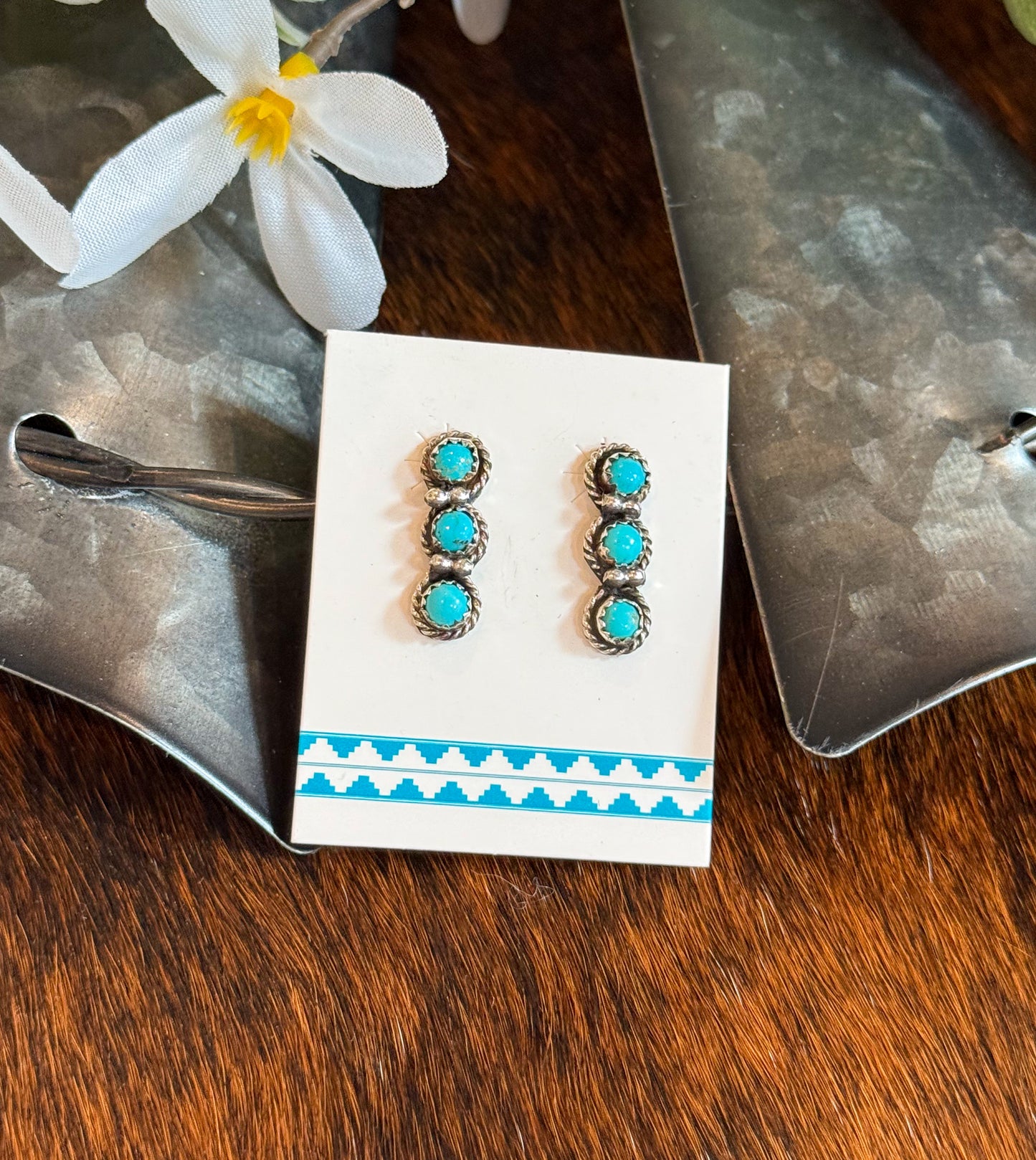 Maverick 3 Stone Turquoise Earrings
