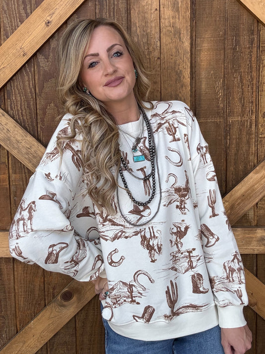 Cozy Cowboy Desert Sweatshirt *Cream