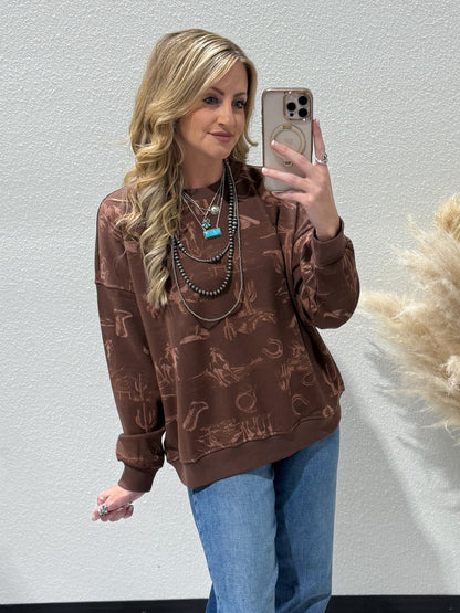 Cozy Cowboy Desert Sweatshirt *Brown