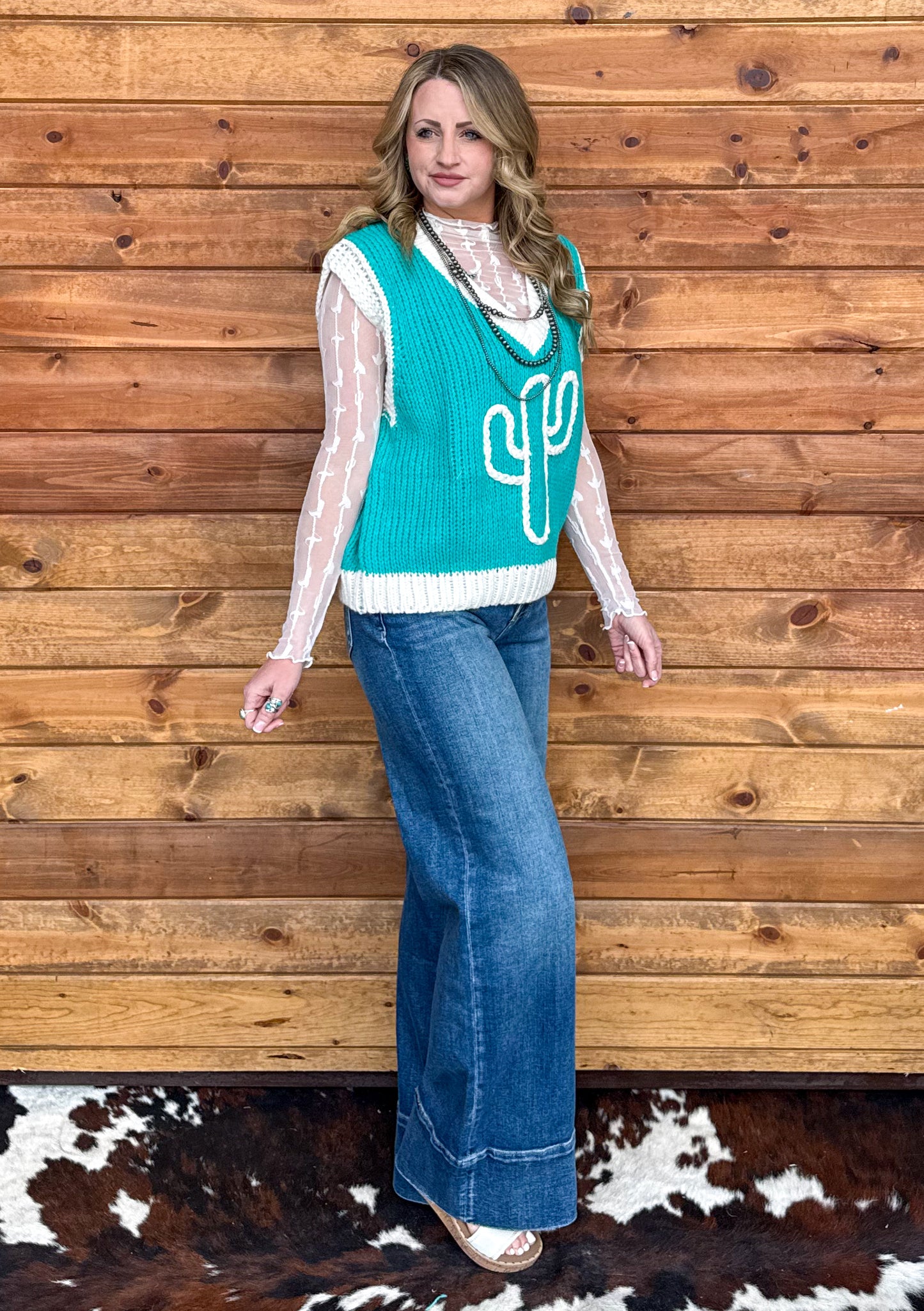 Turquoise Cactus Sweater Vest