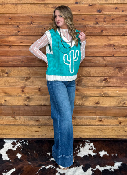 Turquoise Cactus Sweater Vest