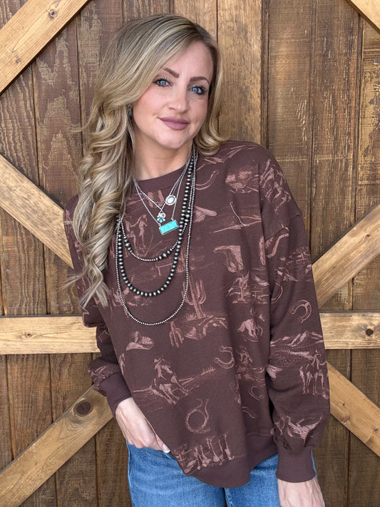 Cozy Cowboy Desert Sweatshirt *Brown