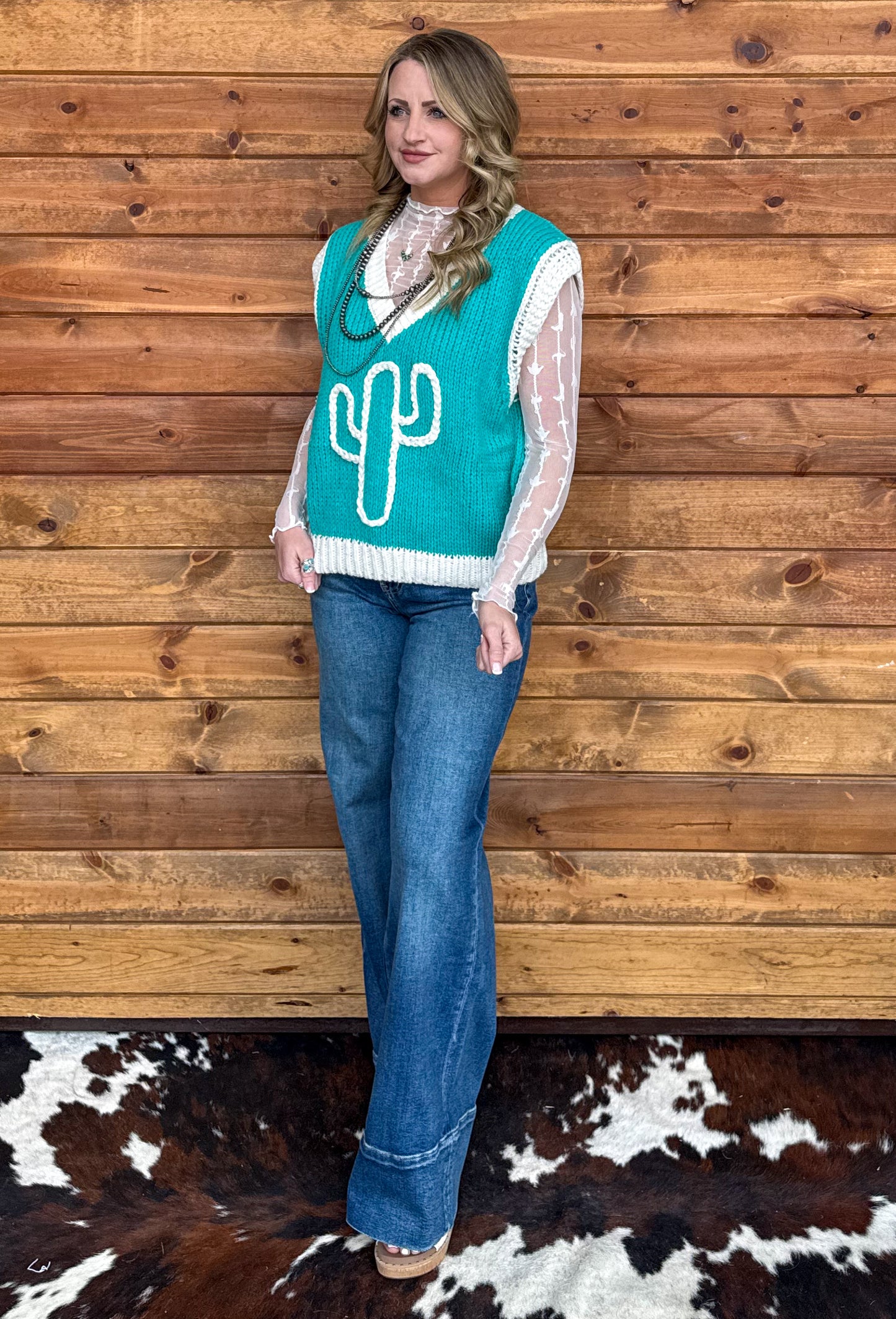 Turquoise Cactus Sweater Vest