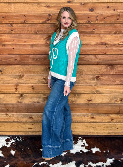 Turquoise Cactus Sweater Vest