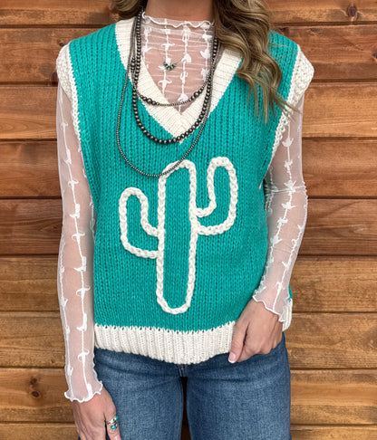 Turquoise Cactus Sweater Vest