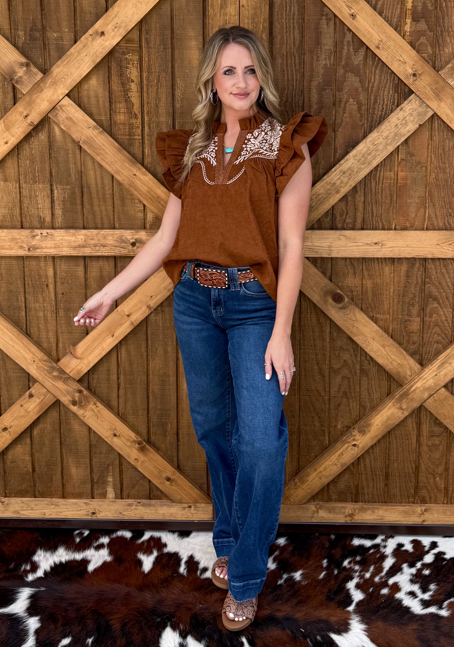 Bella Embroidered Blouse *Camel