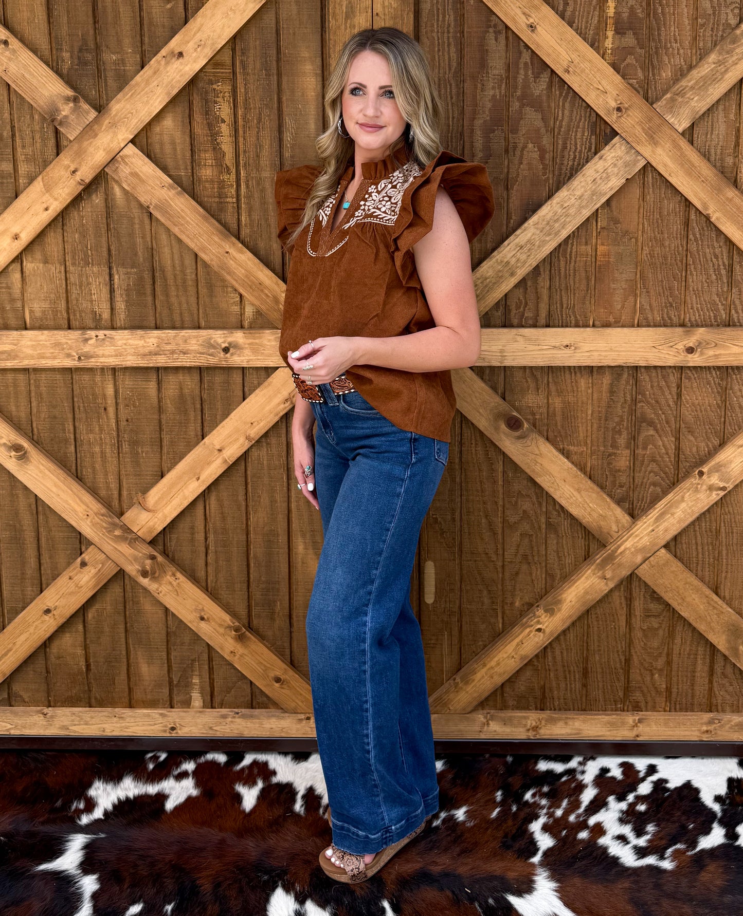 Bella Embroidered Blouse *Camel