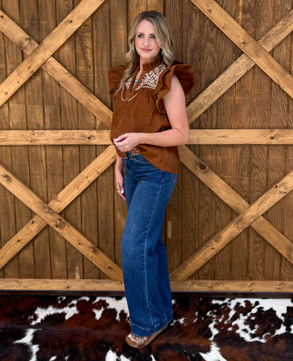 Bella Embroidered Blouse *Camel