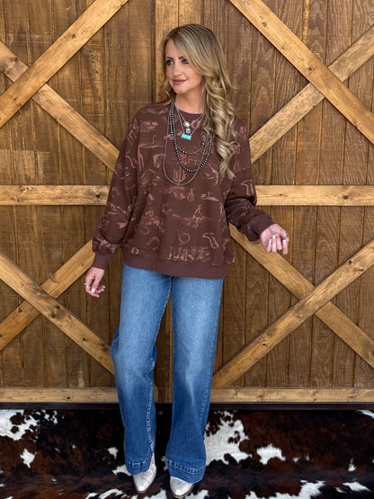 Cozy Cowboy Desert Sweatshirt *Brown