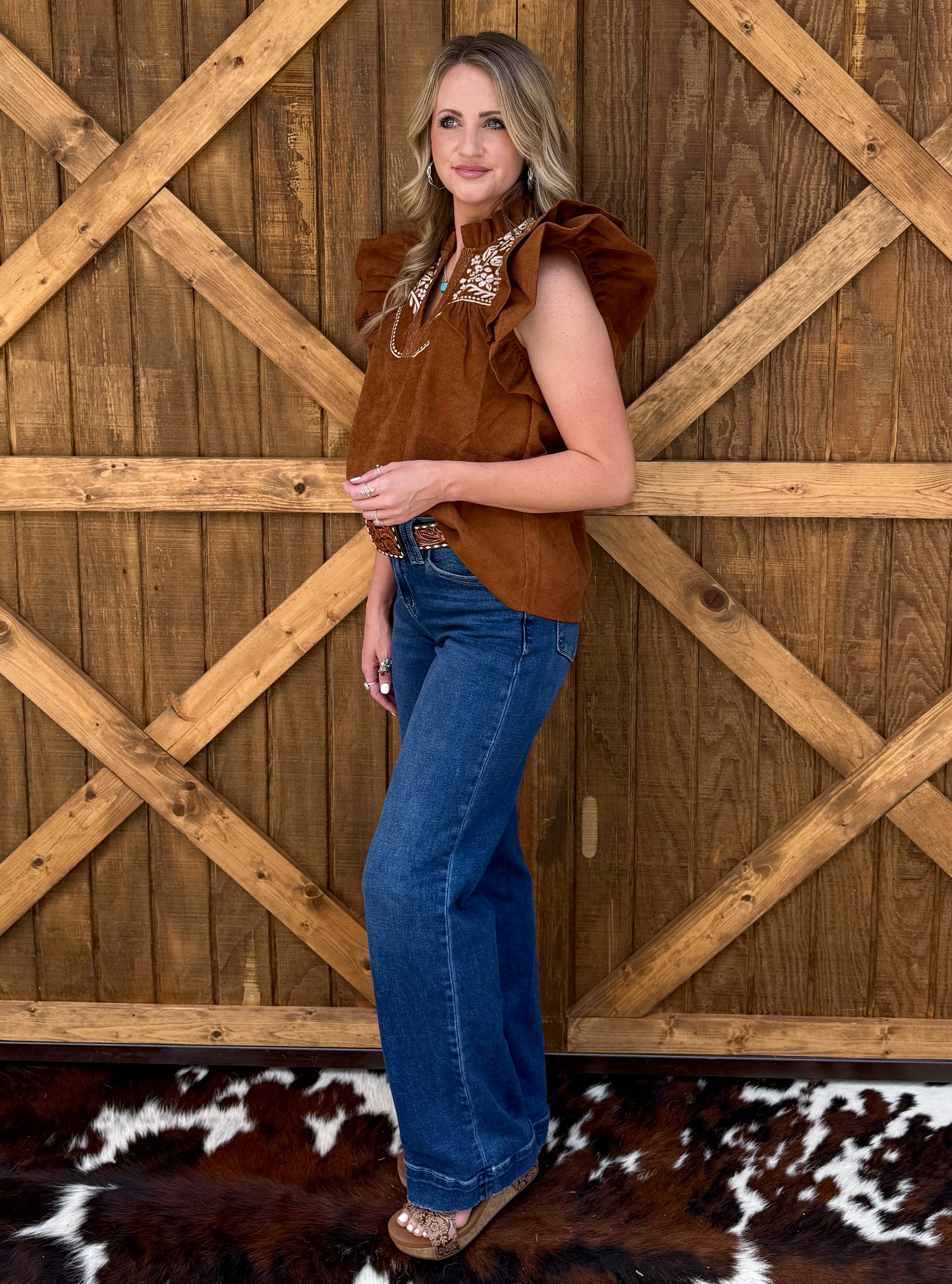 Bella Embroidered Blouse *Camel
