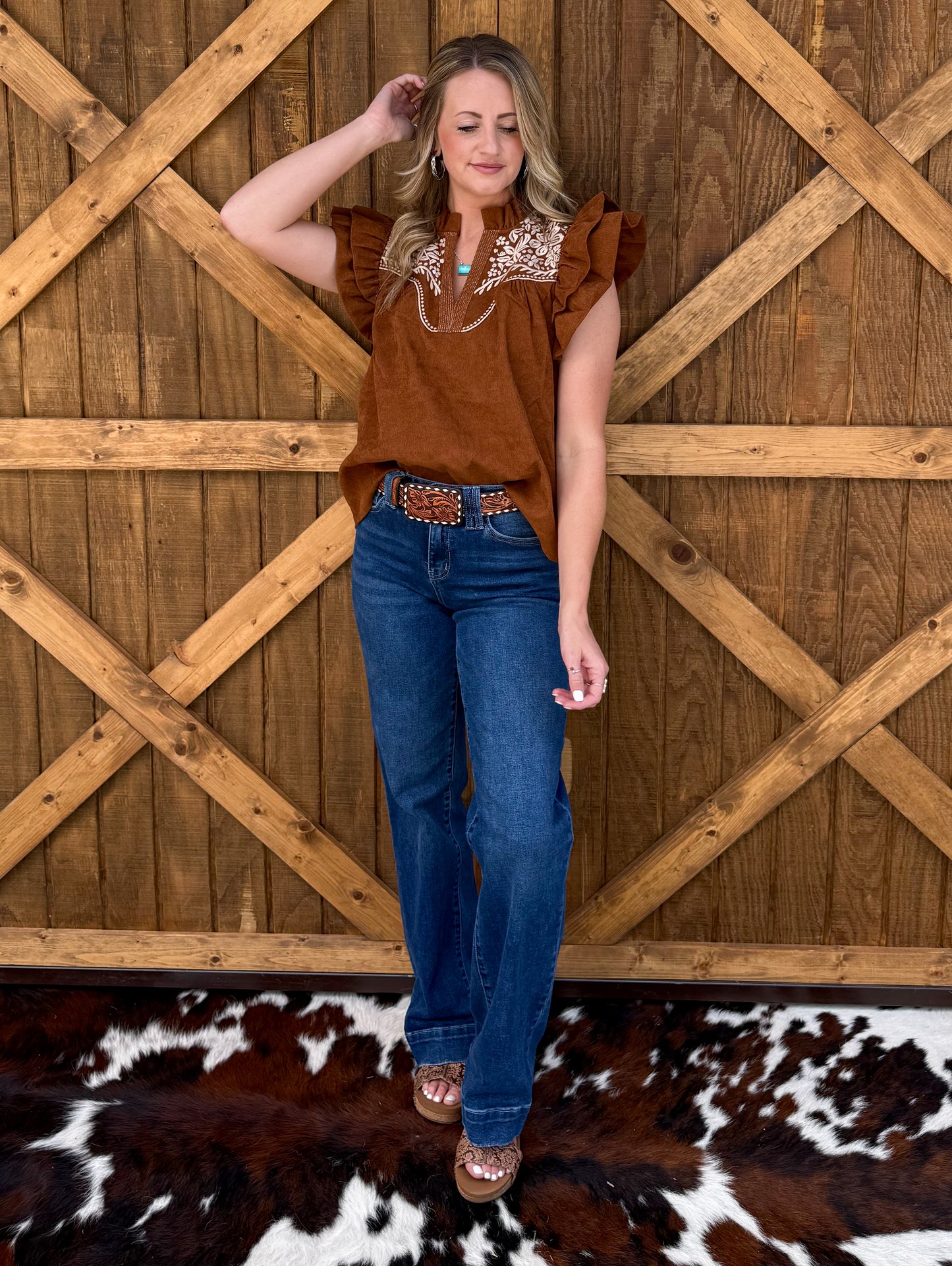 Bella Embroidered Blouse *Camel