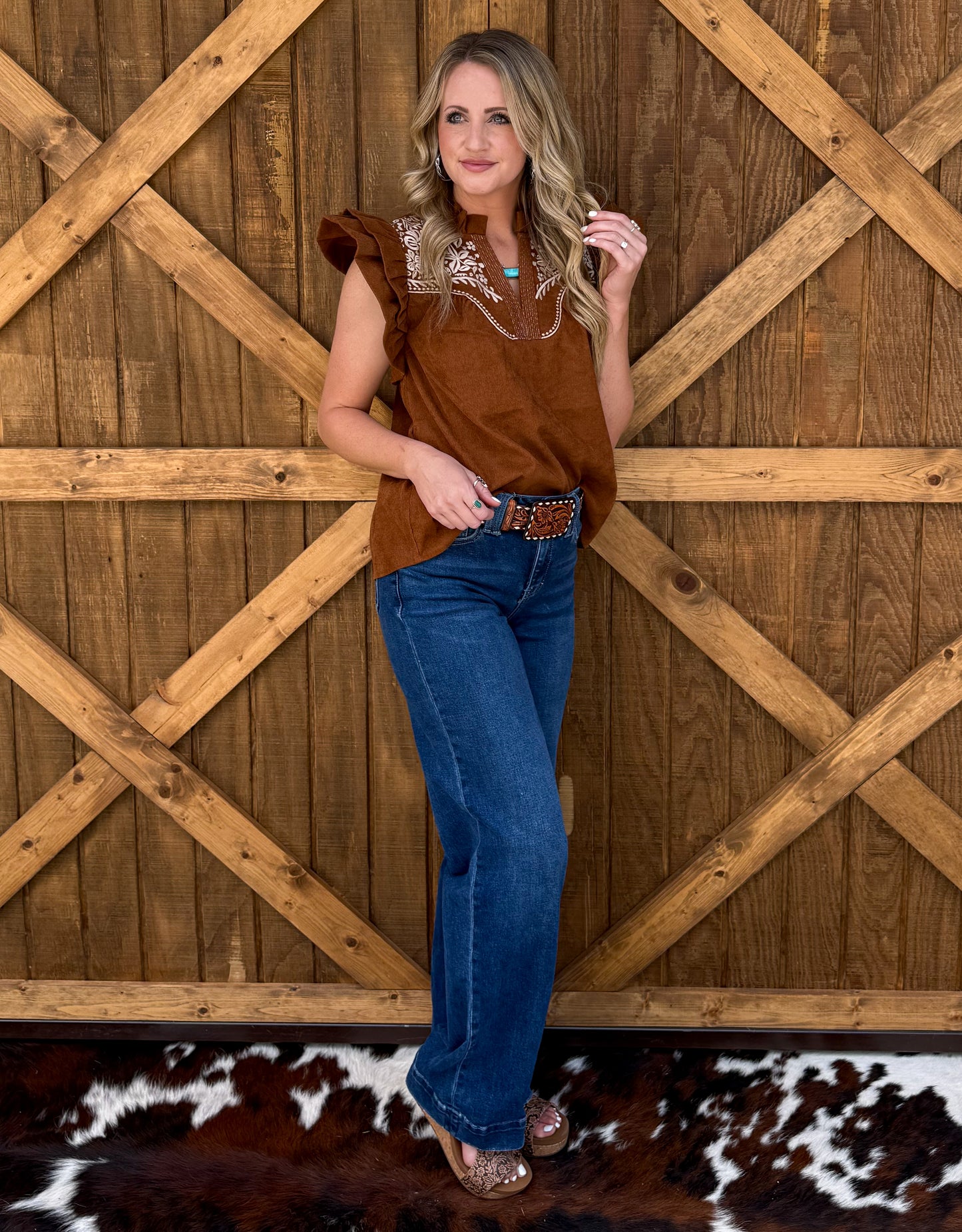 Bella Embroidered Blouse *Camel