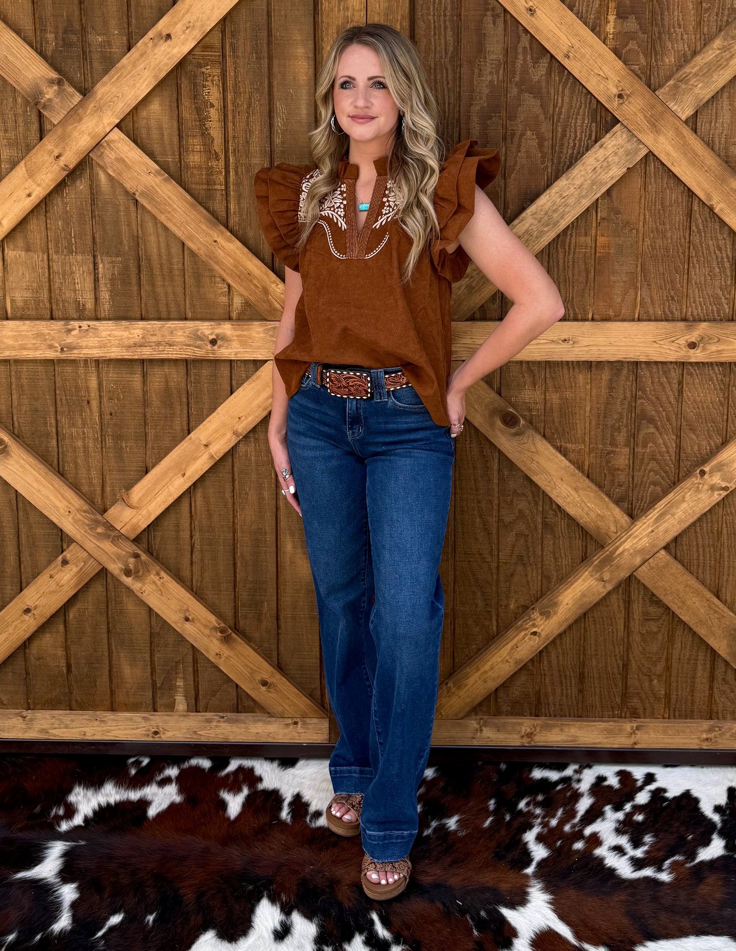Bella Embroidered Blouse *Camel