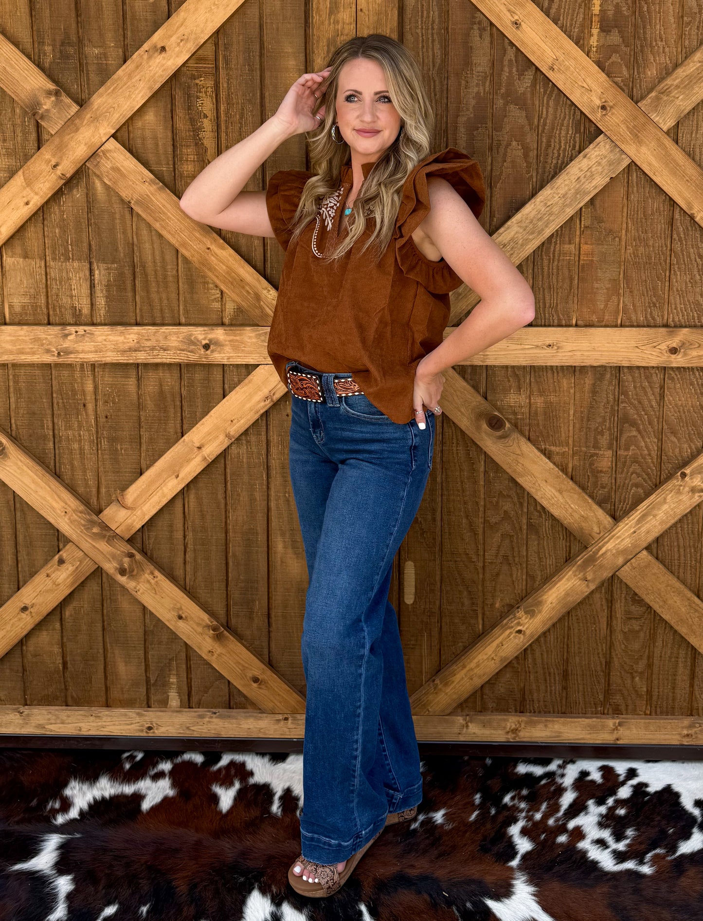Bella Embroidered Blouse *Camel