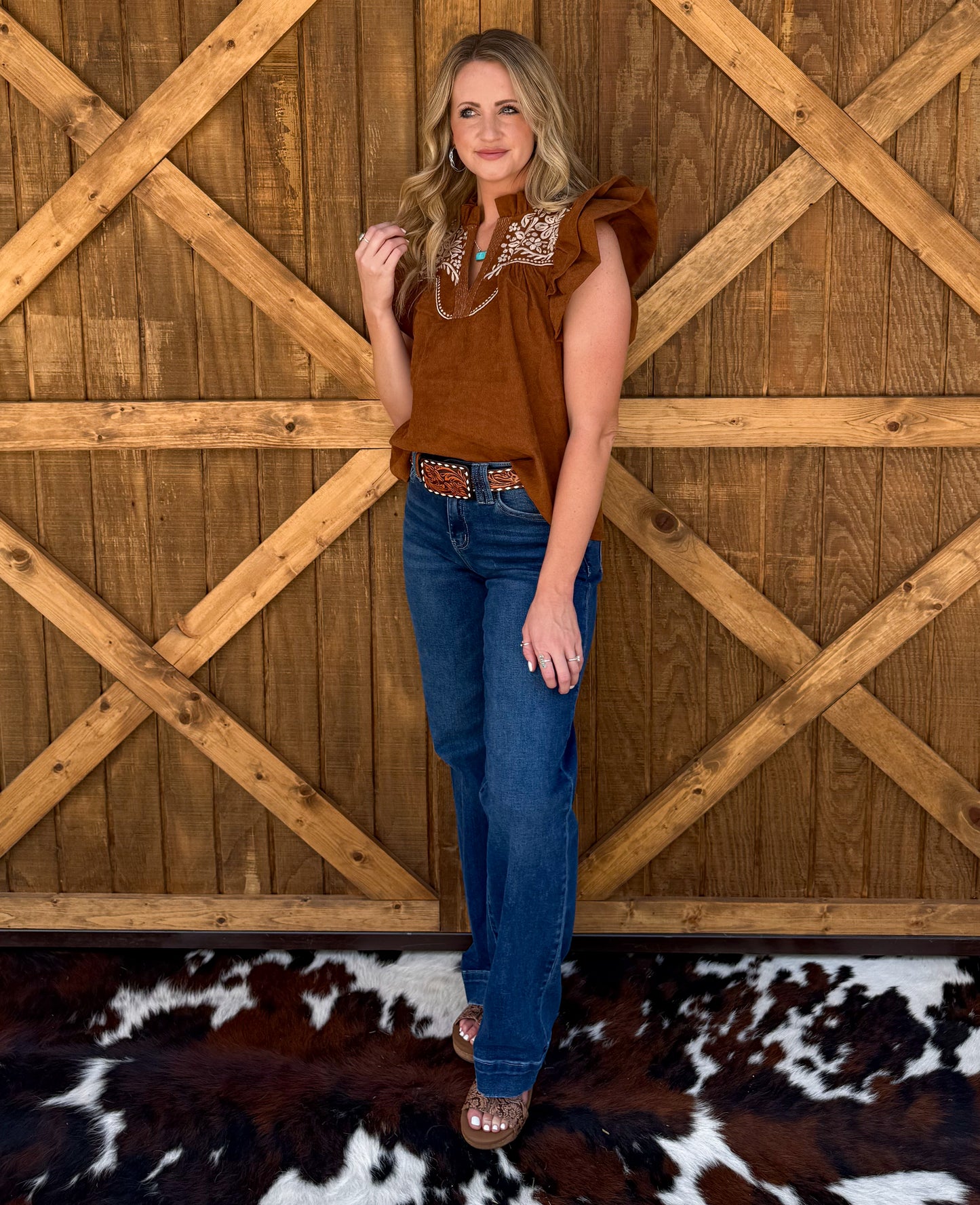 Bella Embroidered Blouse *Camel