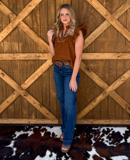 Bella Embroidered Blouse *Camel