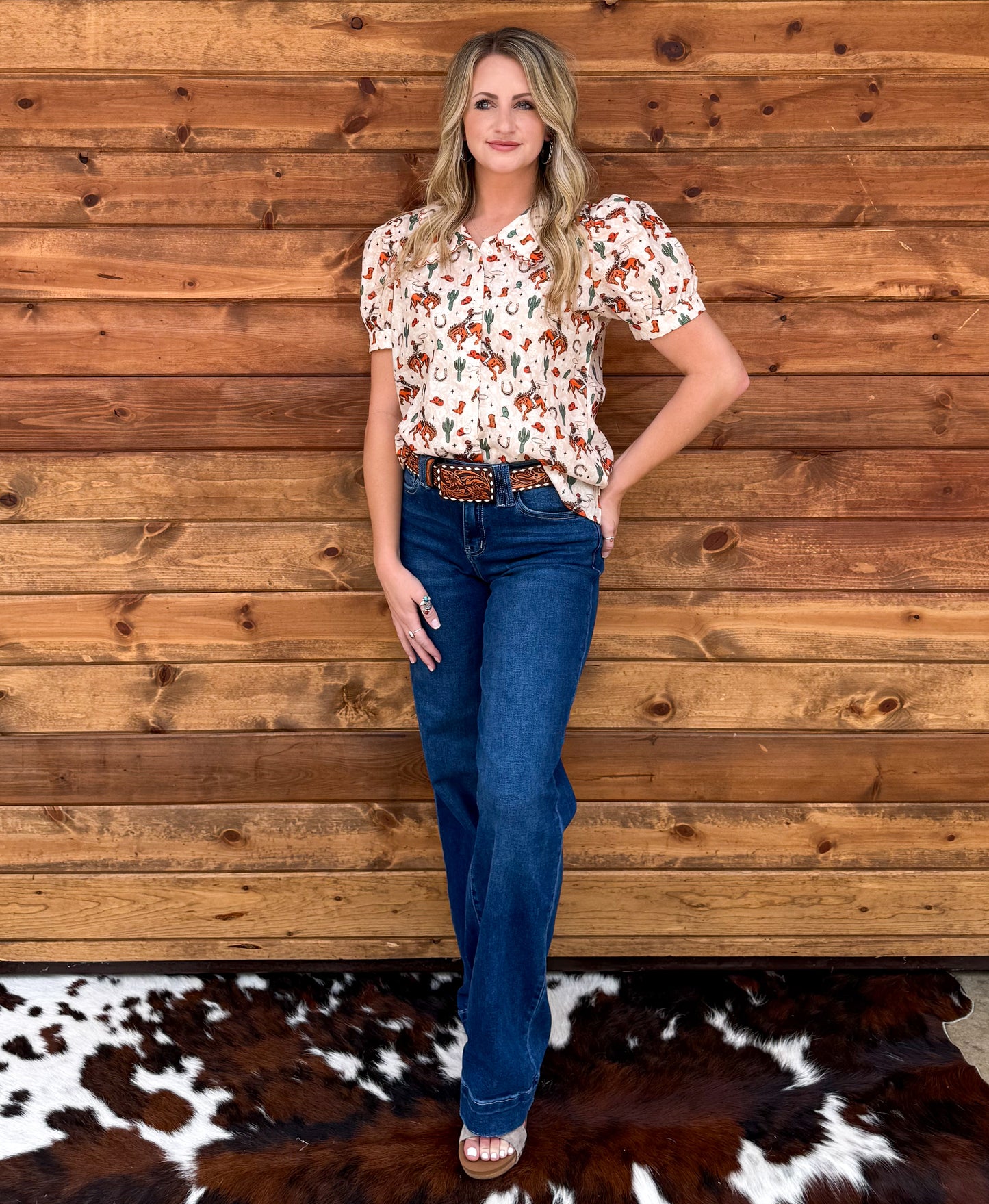 Bucking Horse Button-Up Top