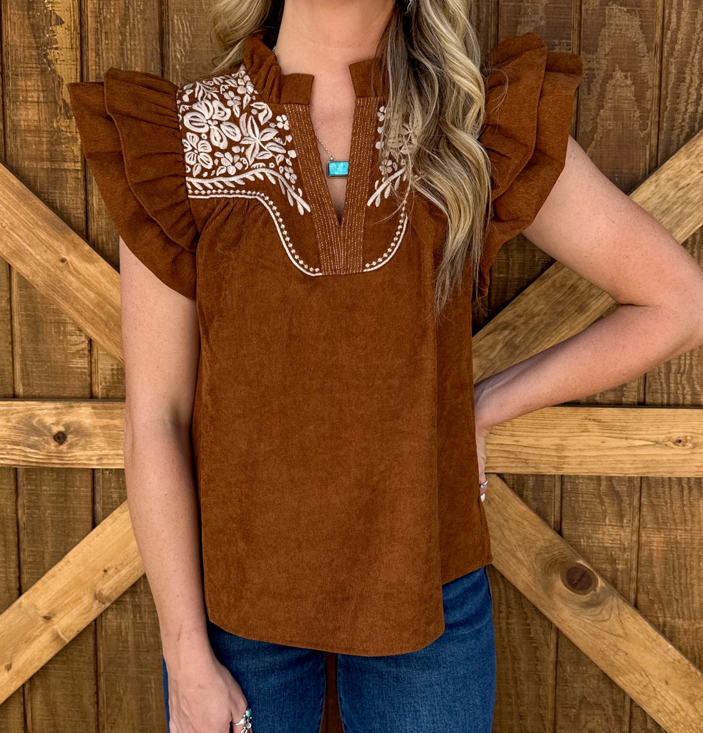 Bella Embroidered Blouse *Camel